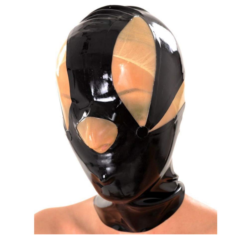 HTABY Latex Headgear Translucent Headgear Bondage All Inclusive Halloween Cosplay Costume Personalize Headgear,Black,XS