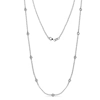 9 Stone AGS Certified Round Natural Diamond 5/8 ctw Women Station Necklace 14K White Gold