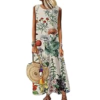 Vintage Printed Women Sleeveless Sundress Summer Casual Beach Long Dress Ladies Bohemia Maxi Dresses Party Vestidos