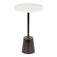 Tira Round Side Table, 14 x 14 x 24, White and Gray, Decorative Pedestal Style End Table for Use as a Bedroom Nightstand or Living Room Accent