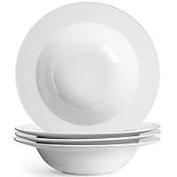 Pasta Bowls, 40oz Salad Bowls, 12 inch White Ceramic Soup Bowls, Big Serving Bowls, Large Pasta Plates, Wide Rimmed Bowls Set of 4, Microwave Dishwasher Safe