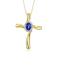 Rylos 14K Yellow Gold Plated Silver Cross Necklace | Gemstone & Diamonds Pendant With 18