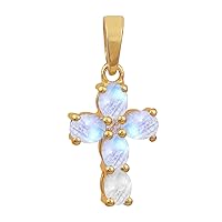 Multi Choice Round Shape Gemstone 925 Sterling Silver Yellow Gold Plated Christian Cross Pendant