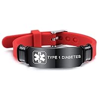 Bracelet Custom Engraved Silicone Adjustable Sport Name ID Identification Alert Medical Bracelet for Women Kids Stainless Steel Rubber- (Bundle with Emergency Card, Sleeve)