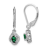 925 Sterling Silver Dangle Polished Leverback Diamond and Created Emerald Earrings Measures 26x7mm Wide Jewelry for Women