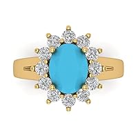 Clara Pucci 2.3ct Oval Cut Solitaire with Accent Halo Simulated Blue Turquoise Designer Wedding Anniversary Bridal Ring 14k Yellow Gold