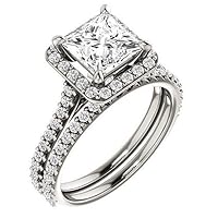 4 CT Princess Colorless Moissanite Engagement Ring for Women/Her, Wedding Bridal Ring Set, Eternity Sterling Silver Solid Gold Diamond Solitaire 4-Prong Set for Her