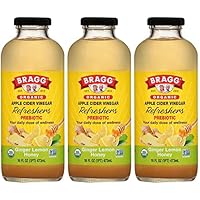 Bragg Organic Apple Cider Vinegar Beverage, Ginger Lemon Honey, 16 fl oz (473 ml) (Pack of 3)