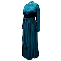 Plus Size Teal Blue Retro Robe in Cotton Rayon And Brushed Jersey With Attached Belt