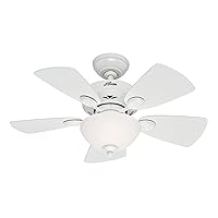 Hunter Fan Company, 52089, 34 inch Watson Snow White Ceiling Fan with LED Light Kit and Pull Chain