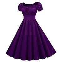 XJYIOEWT Dresses for Women 2024 Casual Spring Short, Dress Summer Short Party 60s Sleeve Vintage Swing Women Retro Neck