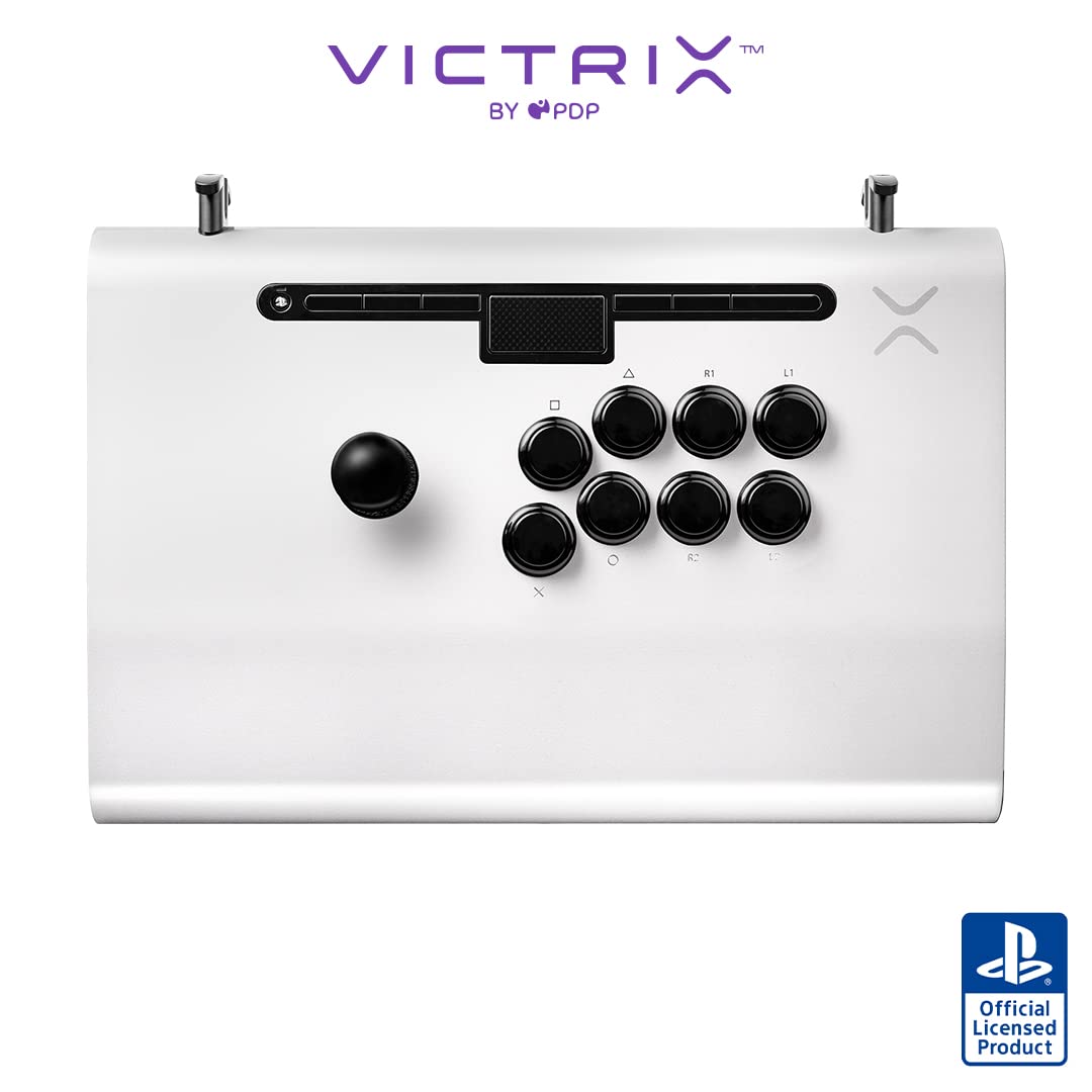 Victrix Pro FS Playstation Fight Stick for PS4, PS5, PC, Durable Aluminum, Sanwa Denshi Buttons, Ergonomic Wrist Slope, Detachable Joystick, Tournament Grade for Fighting Games (White)