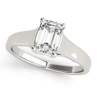 1CT Lab Grown Diamond Emerald 18K White Gold Trellis Solitaire Engagement Ring
