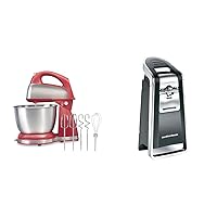 Hamilton Beach Classic Stand and Hand Mixer, 4 Quarts, 6 Speeds with QuickBurst, Bowl Rest & (76606ZA) Smooth Touch Electric Automatic Can Opener with Easy Push Down Lever