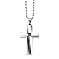 Stainless Steel Polished Engravable Fancy Lobster Closure Black Plated and Black Diamonds 22inch Religious Faith Cross Necklace 22 Inch Measures 29mm Wide Jewelry for Women