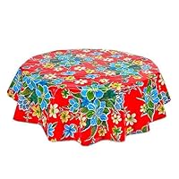 Round Freckled Sage Oilcloth Tablecloth in Hawaii Red - You Pick The Size!