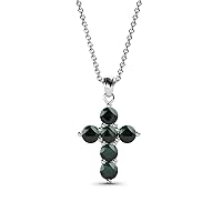 0.42 ctw Natural Round Emerald Cross Pendant 14K Gold. Included 18 inches 14K Gold Chain.