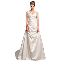 Ivory Elegant A Line V-Neck Empire Waist Wedding Dresses With Beading