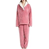 Women's Pajama Sets Two Piece Casual Comfortable Homewear Thermal Loungewear Thickened Fluffy Collar Fleece Sleepwear