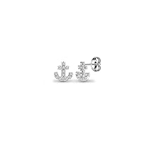Created Round Cut White Diamond 925 Sterling Silver 14K White Gold Over Diamond Anchor Stud Earring for Women's & Girl's