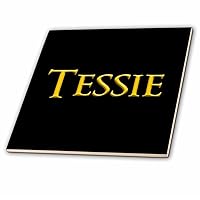 3dRose Tessie Popular Baby Girl Name in The USA. Yellow on Black Gift Charm - Tiles (ct-376391-7)