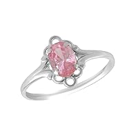 Sterling Silver Oval Shape Simulated Birthstone Ring For Girls (Size 4)