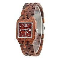 Wooden Watch Men Analog Quartz Square Dial Wristwatches with Date Display,A
