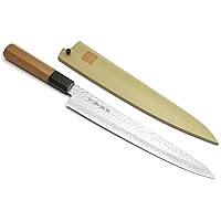 Yoshihiro VG-10 46 Layers Hammered Damascus Sujihiki Japanese Slicer Knife (9.5