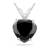 1.00 Ct AA Heart Black Diamond Solitaire Pendant in 14K White Gold-(Diamond Appraisal Included)