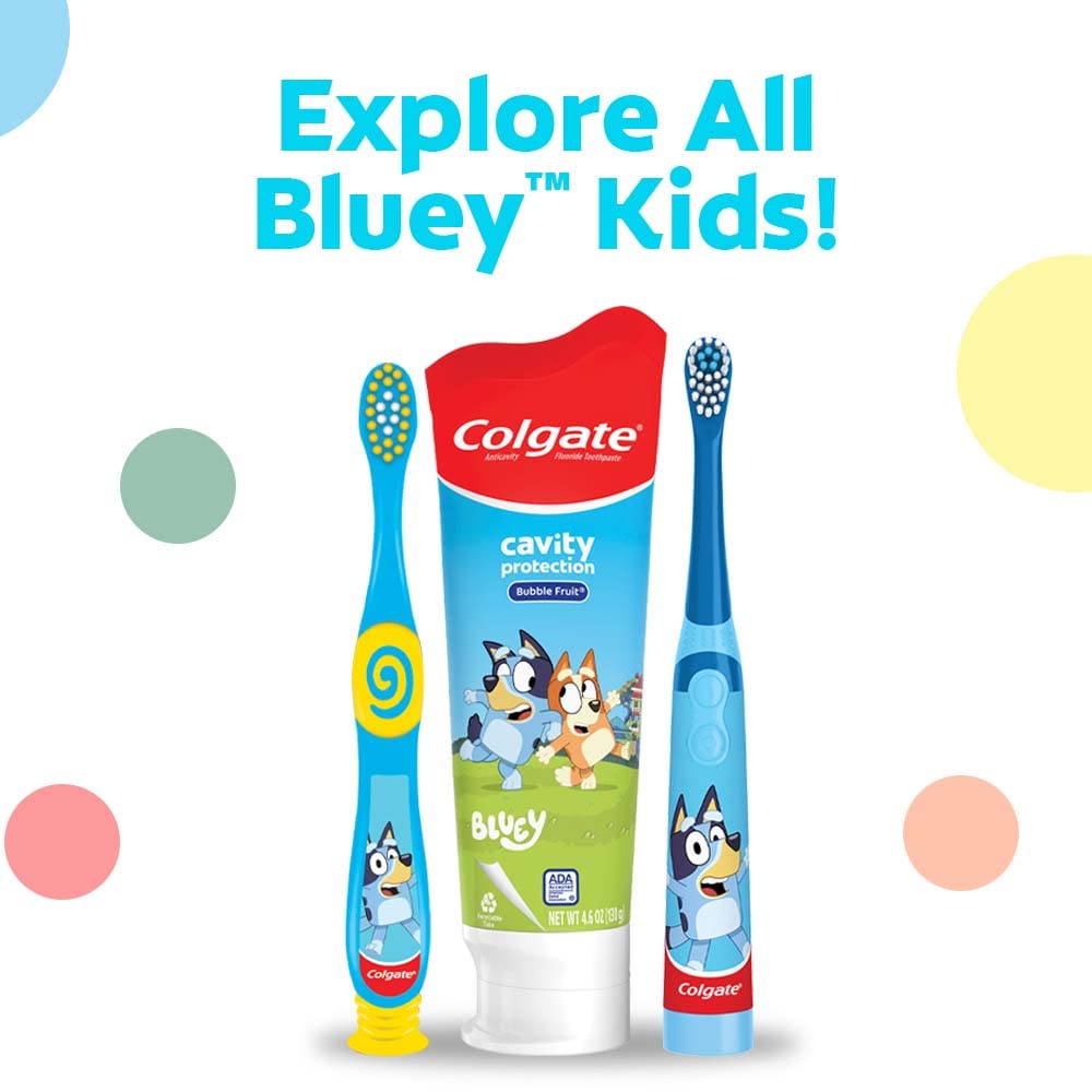 Colgate Kids Toothpaste with Fluoride, Anticavity & Cavity Protection Toothpaste, for Ages 2+, Bluey, Mild Bubble Fruit Flavor, 4.6 Ounce