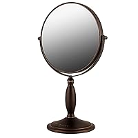 OVENTE 8'' Tabletop Makeup Mirror, 1X & 7X Magnification, Adjustable Spinning Double Sided Round Magnifier, Modern Décor for Office, Bath, Hotel, Compact for Travel, Antique Bronze MNLAT80ABZ1X7X
