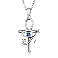Suplight 925 Sterling Silver/Stiainless Steel Eye of Horus, Key of Life Ankh Cross, Snake Cross, Anubis God of Death Necklace Ancient Egyptian Pendant Necklace for Men Women Jewelry (with Gift Box)