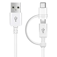 Dual USB-C + MicroUSB Switch Cable Compatible with ZTE Blade V50 Vita Provides All Around True Dual USB Fast Quick Charging Speeds! (White/1M/3.3FT)