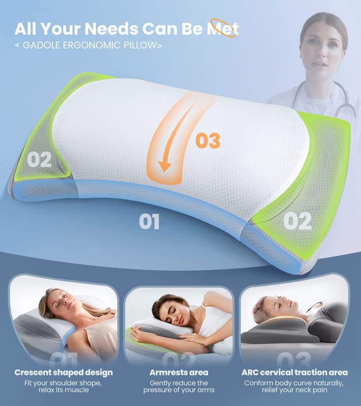 Contour Memory Foam Pillow Side Sleeper Pillow Cervical Pillow for Neck  Pain Gel Pillow,Back and Stomach Sleepers