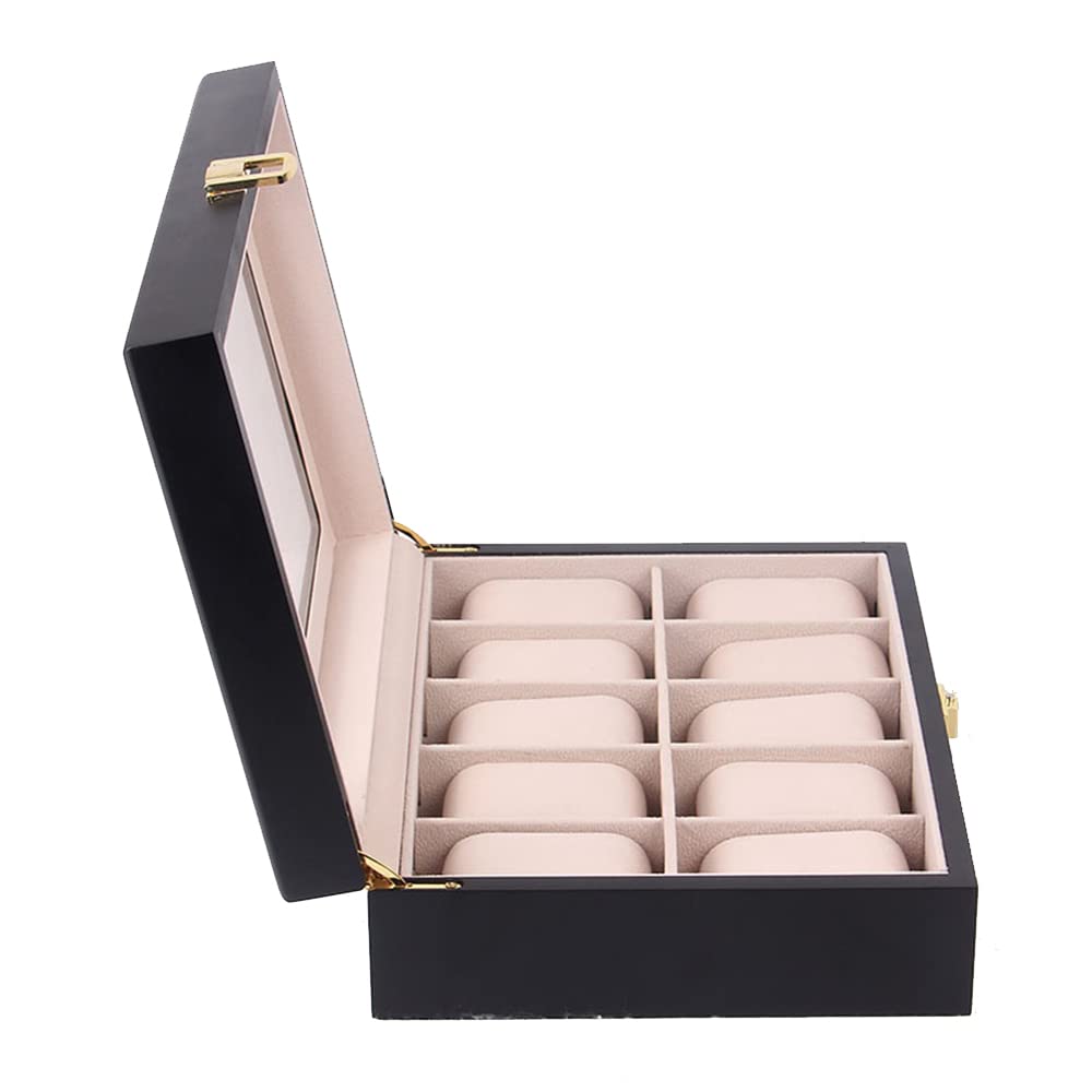 Fosinz Wooden Case Watch Display Box 10 Slots for Men Women Glass Top Collection Box Jewelry Storage Organizer Holder Storage Gifts