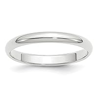 Jewels By Lux Solid Platinum 3mm Half Round Wedding Ring Band Available in Sizes 5 to 7 (Band Width: 3 mm)