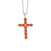 RKGEMSS Handmade Orange Carnelian Cross Pendant, 925 Sterling Silver Pendant, Gemstone Cross Necklace, Pendant, Gifts For Her