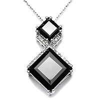 Hiflyer Jewels Natural Black Spinel Gemstone Pendant With Chain, White Topaz Gemstone Pendant Necklace 925 Silver Hallmarked Jewelry | Gifts For Women And Girls
