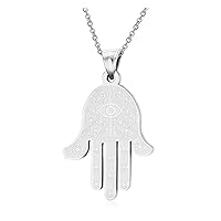 Gift for Her Silver Stainless Steel Hamsa Hand With Evil Eye Good Luck Charm Pendant Necklace