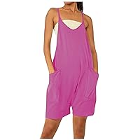 Womens Casual Rompers Sleevless Short Jumpsuits Loose Summer Overalls with Pockets Solid Dungarees Baggy Jumper