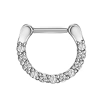FANSING Surgical Steel Cubic Zirconia Set Septum Clicker Silver Septum Piercing Rings 16g Septum Jewelry Septum Ring Hoop