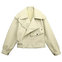 Women’s Ivory Biker Genuine Sheepskin Lapel Collar Casual Loose Oversized High Street Café Racer Leather Jacket