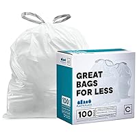 Plasticplace Trash Bags, Compatible with simplehuman Code C (100 Count) White Drawstring Garbage Liners 2.6-3.2 Gallon / 10-12 Liter, 14.75