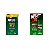 Insect Repellent Mosquito Wipes (15 Wipes) and Repel 100 Insect Repellent Pump Spray (1 fl oz)