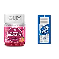 OLLY Undeniable Beauty Gummy 60 Count, Q-Tips Cotton Swabs 500 Count Beauty and Hygiene Bundle
