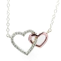 Brilliant Round Cut White Cubic Zirconia 14K White-Rose Gold Plated Sterling Silver Double Heart Love Promise Pendant Necklace for Her Gifts