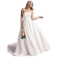 Satin Wedding Dresses for Bride 2024 A Line Wedding Gowns Simple Boho Plus Size Bridal Dresses Long