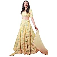 Embroidered Georgette Lehenga with Choli Crafted in Sweetheart Neck and a Dupatta in Pastel Yellow Color