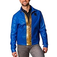 REAL LEATHER Mens Fall-Out Vault 76 Leather Jacket - Fall out Vault Jacket - Casual Blue Leather Jacket