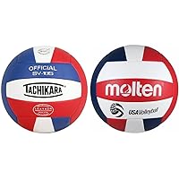 Tachikara SV18S Composite Leather Volleyball (Red White and Blue), Scarlet/White/Royal & Molten Camp Recreational Volleyball, Red/White/Blue (MS500-3), Official Size and Weight